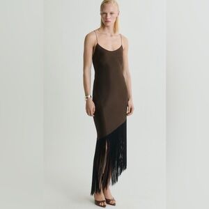 Mango ASYMMETRICAL SATIN DRESS WITH FRINGE